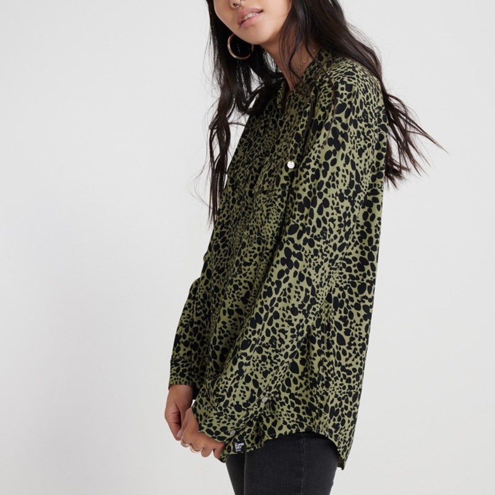 Superdry Buttoned Down Khaki Leopard Print Shirt